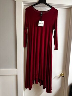 Agnes & Dora™ Gallery Dress Crew Neck W Pockets Dark Red Flowy Comfy Sizes S & M